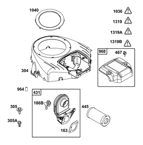 Blower Housing And Air Cleaner Group Diagram and Parts List for 40N877-0046-B5  Briggs and Stratton Engine
